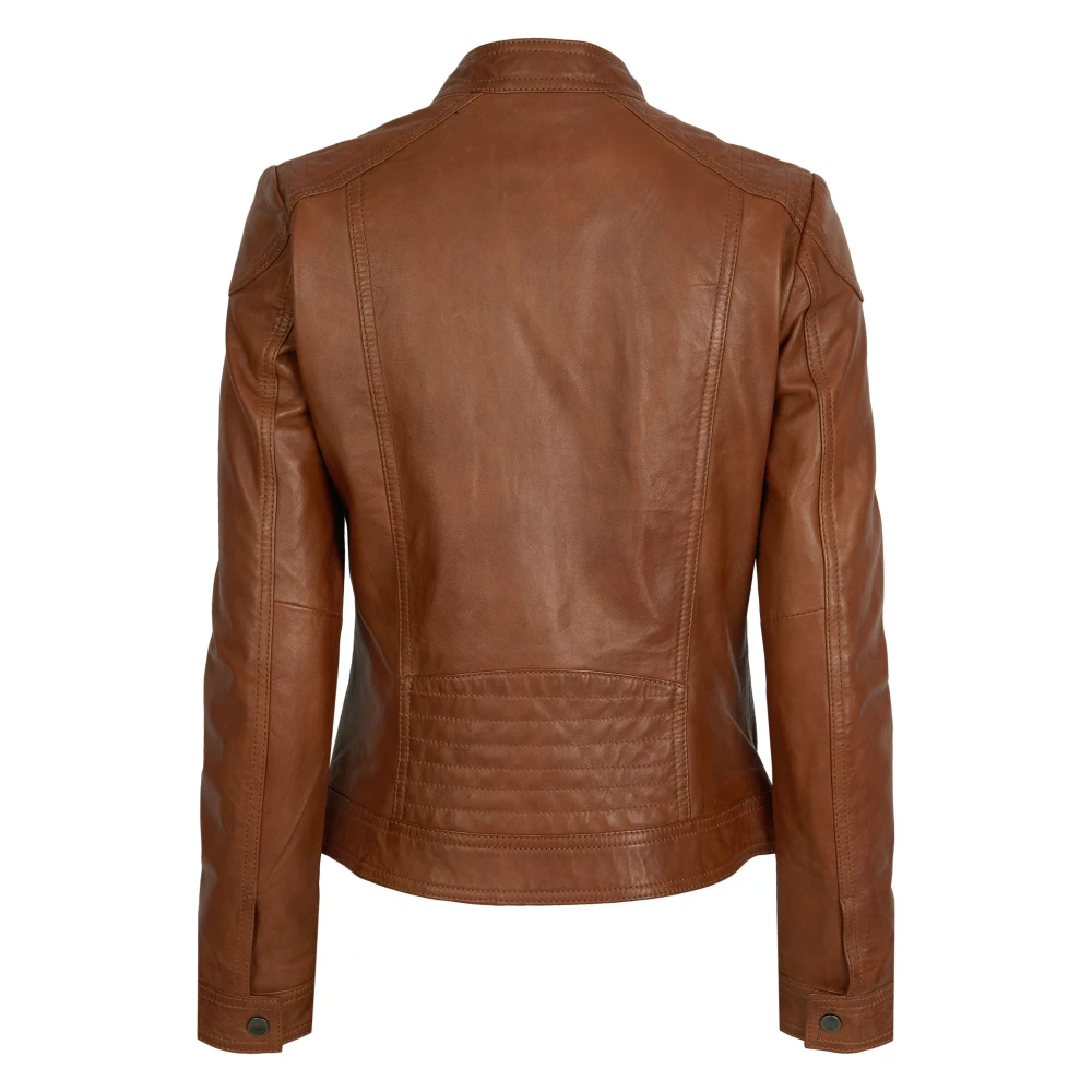 Bugatti Klassieke leren jas met opstaande kraag Brown Dames