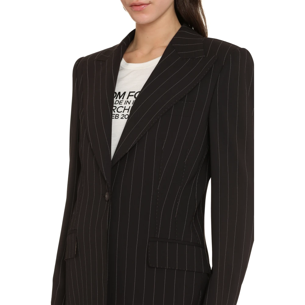 Dolce & Gabbana Pinstripe Blazer met Luipaardprint Voering Brown Dames