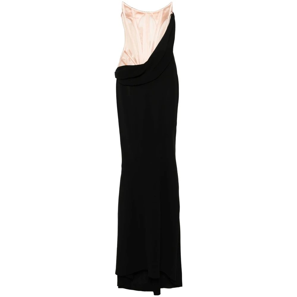 Mugler Zwarte Vetersluiting Mieder Transparante Bustier Jurk Black Dames