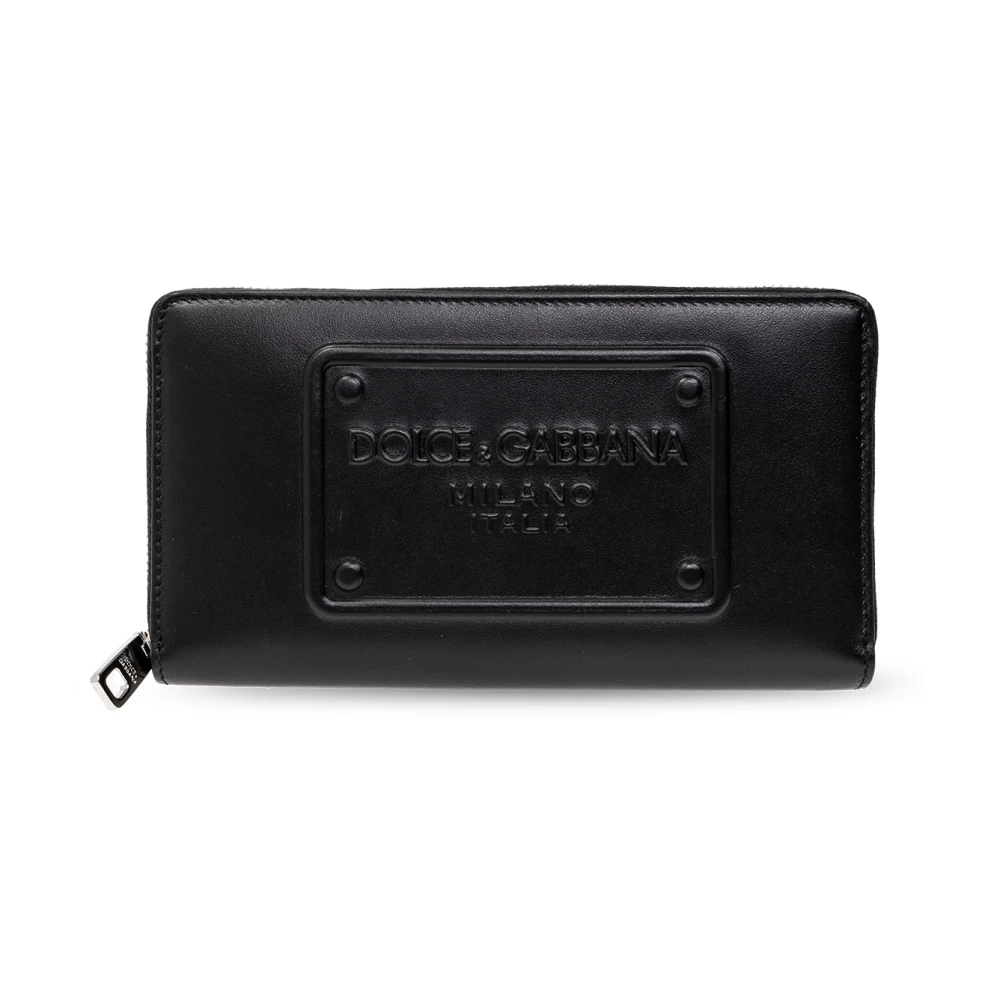 Dolce & Gabbana Zwarte Leren Portemonnee met reliëflogo Black Heren