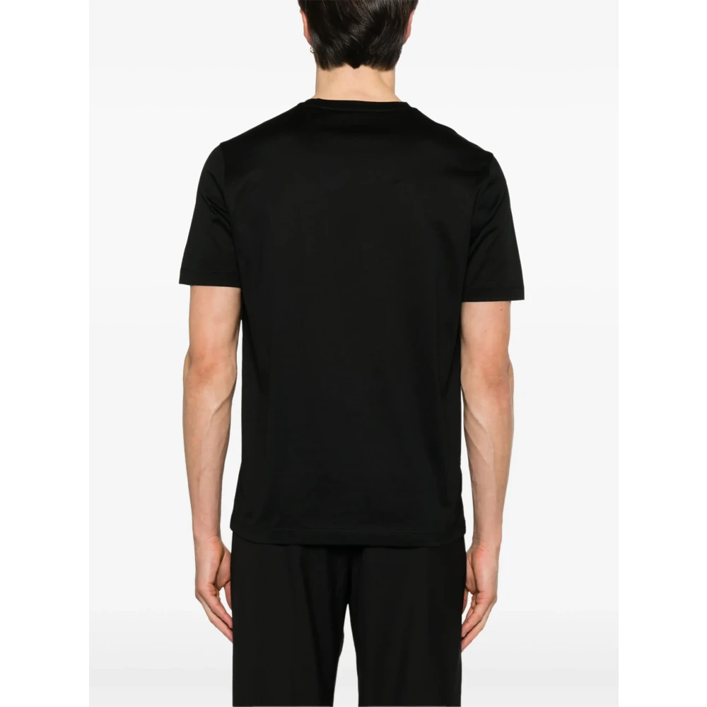 Corneliani Geborduurd Katoenen T-shirt Gemaakt in Italië Black Heren