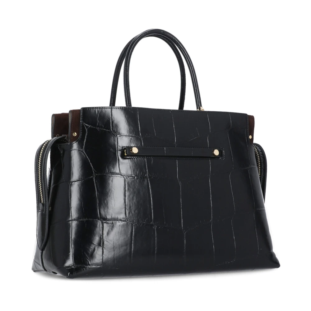 TORY BURCH Zwarte leren handtas met handvatten Black Dames