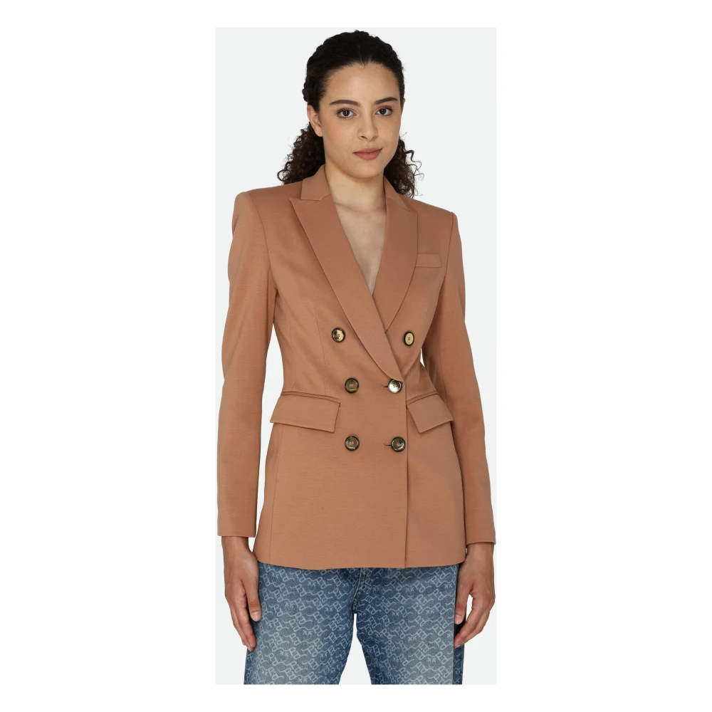 pinko Bruine Double-Breasted Blazer met Zakken Brown Dames