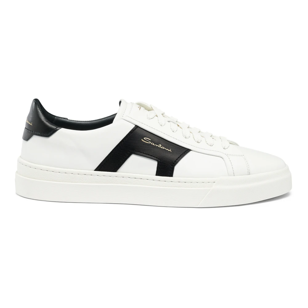 Santoni Heren leren dubbele gesp sneaker Heren Schoenen Wit