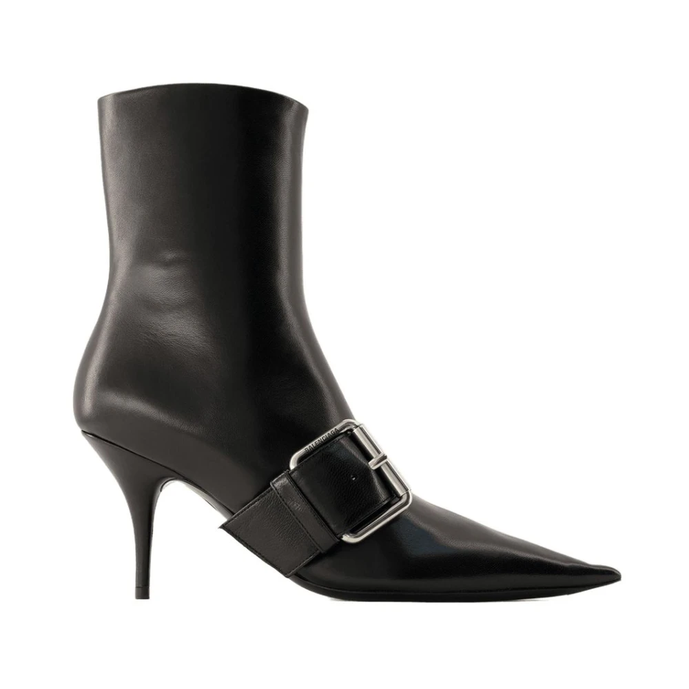 Balenciaga Women's Black Heeled Boots, 7 Uk, /Silver Leather Ankle Boots