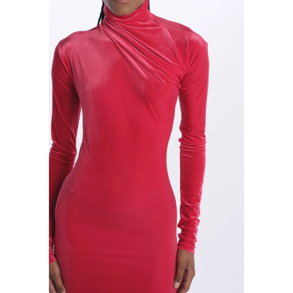 Amazuin Fluwelen Hoge Hals Rode Jurk Red Dames