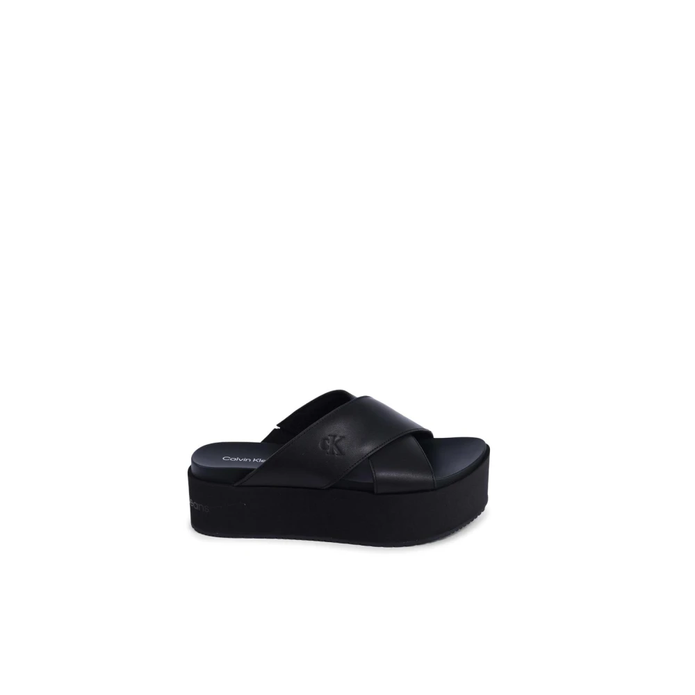 Calvin Klein Women's Black Leather Platform Sandals
