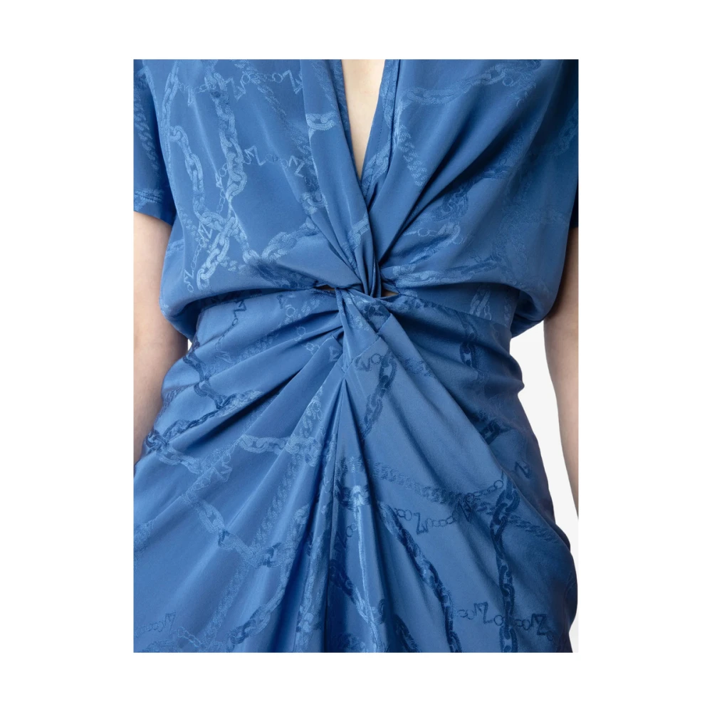 Zadig & Voltaire Cerulean Blue V-Hals Jurk met Knoopdetail Blue Dames