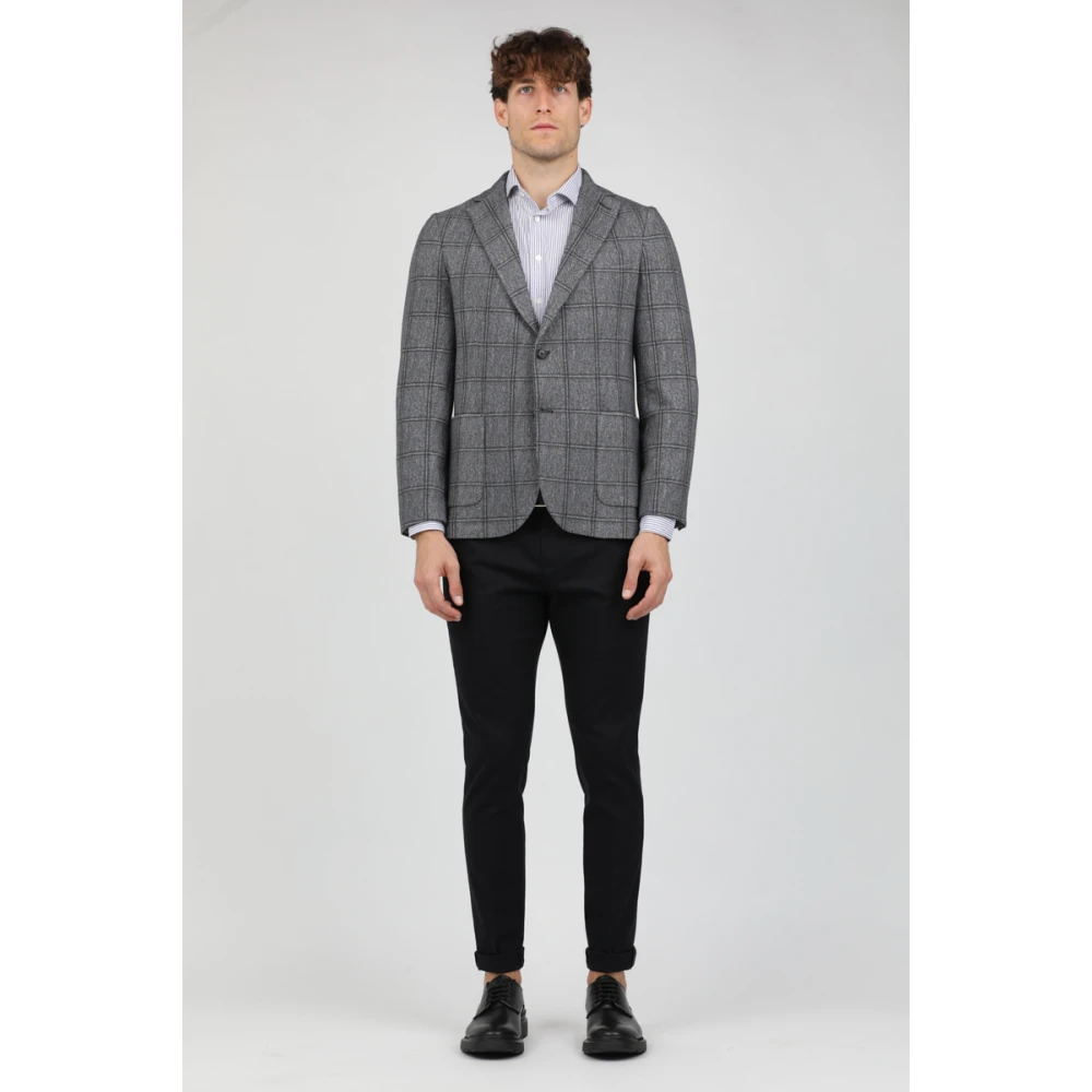 Circolo 1901 Enkellange jas met ruitpatroon in pluche stof Blue Heren
