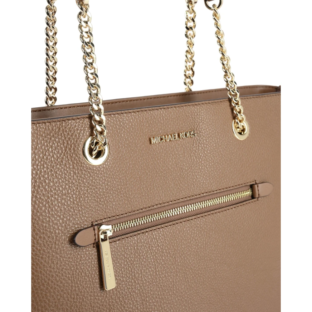 Michael Kors Jet Set Medium Pebbled Leather Chain Tote Bag Brown Dames