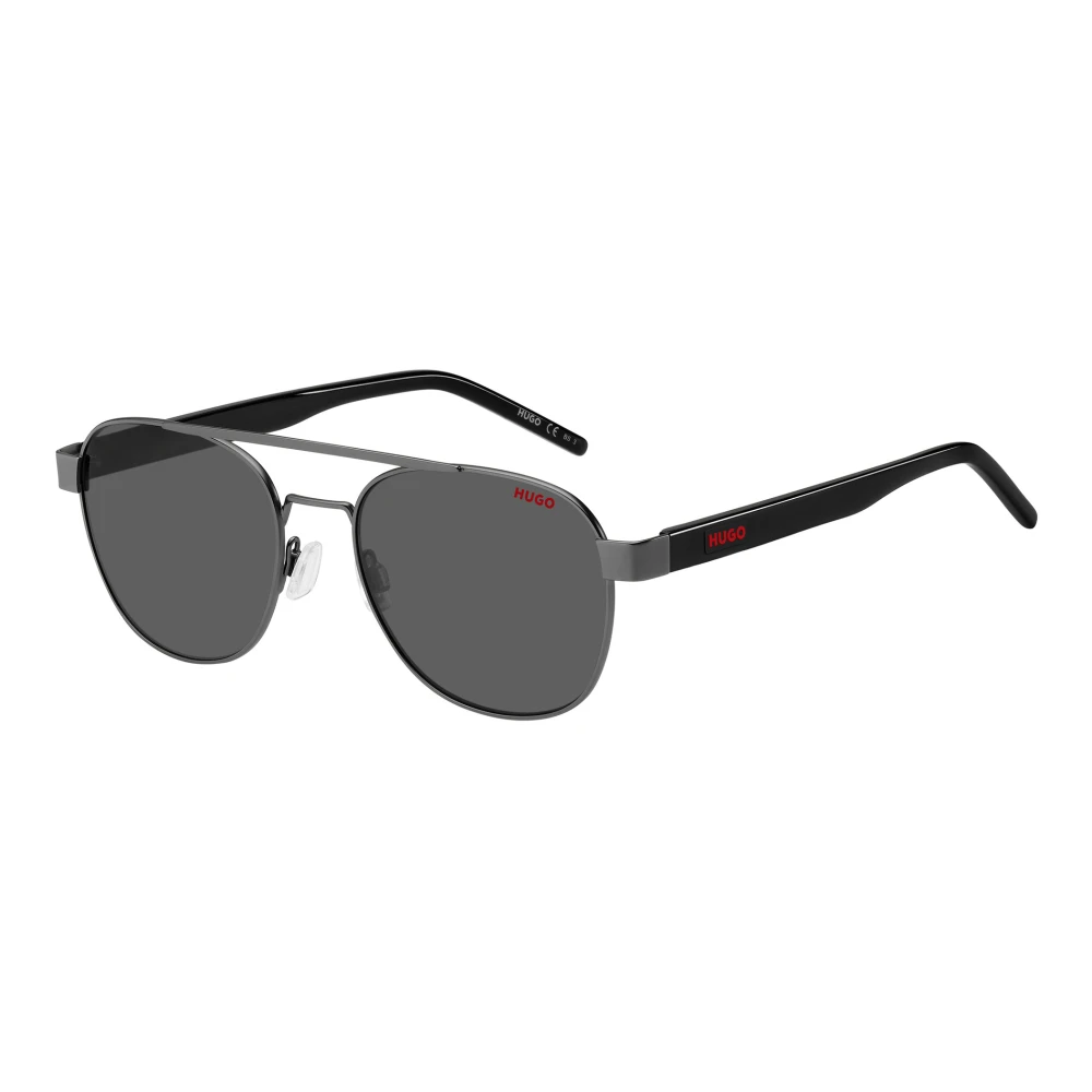 Hugo Men's Gray Matte Dark Sunglasses With Grey Lenses Medium