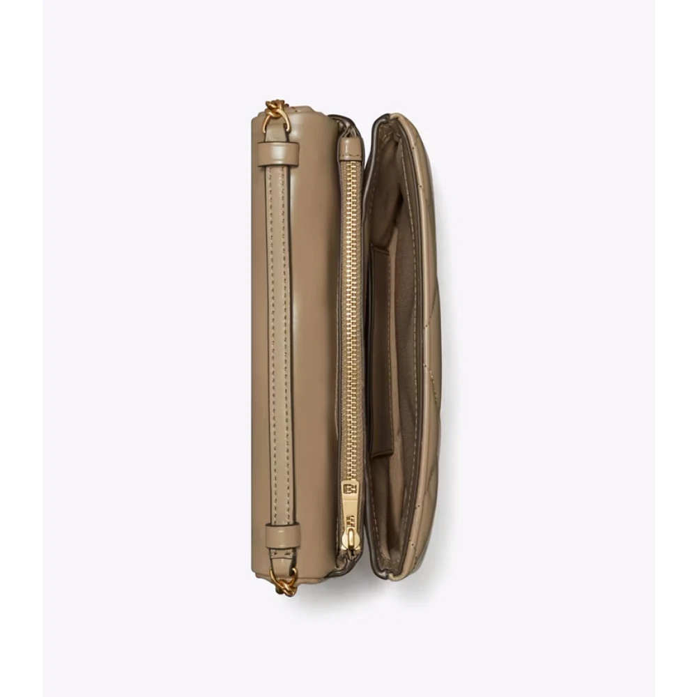 TORY BURCH Diamant Quilt Kettingportemonnee Taupe Beige Dames