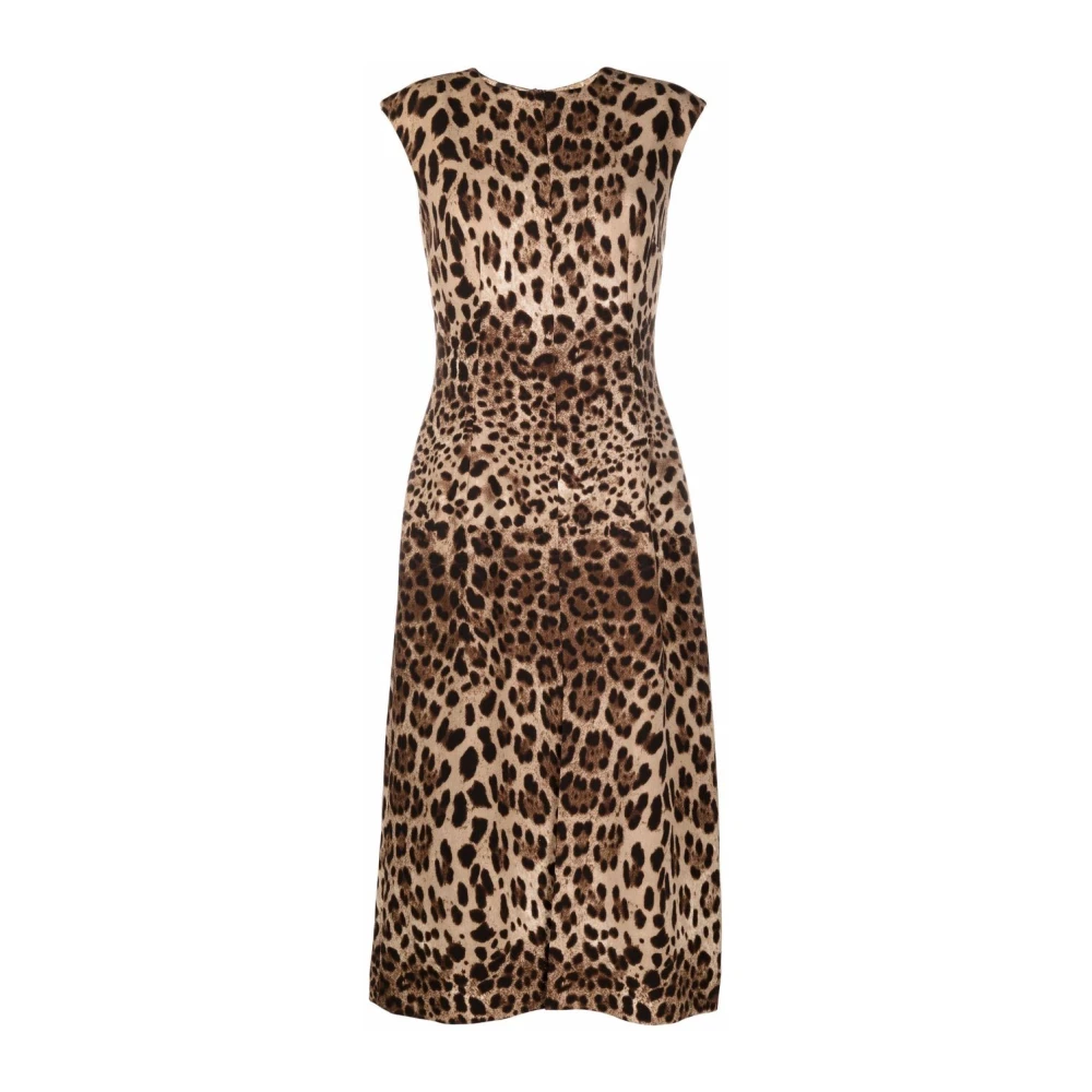 Dolce & Gabbana , Midi Dresses, Female, Brown, 2XS, Leopard-Print Midi Dress In Brown