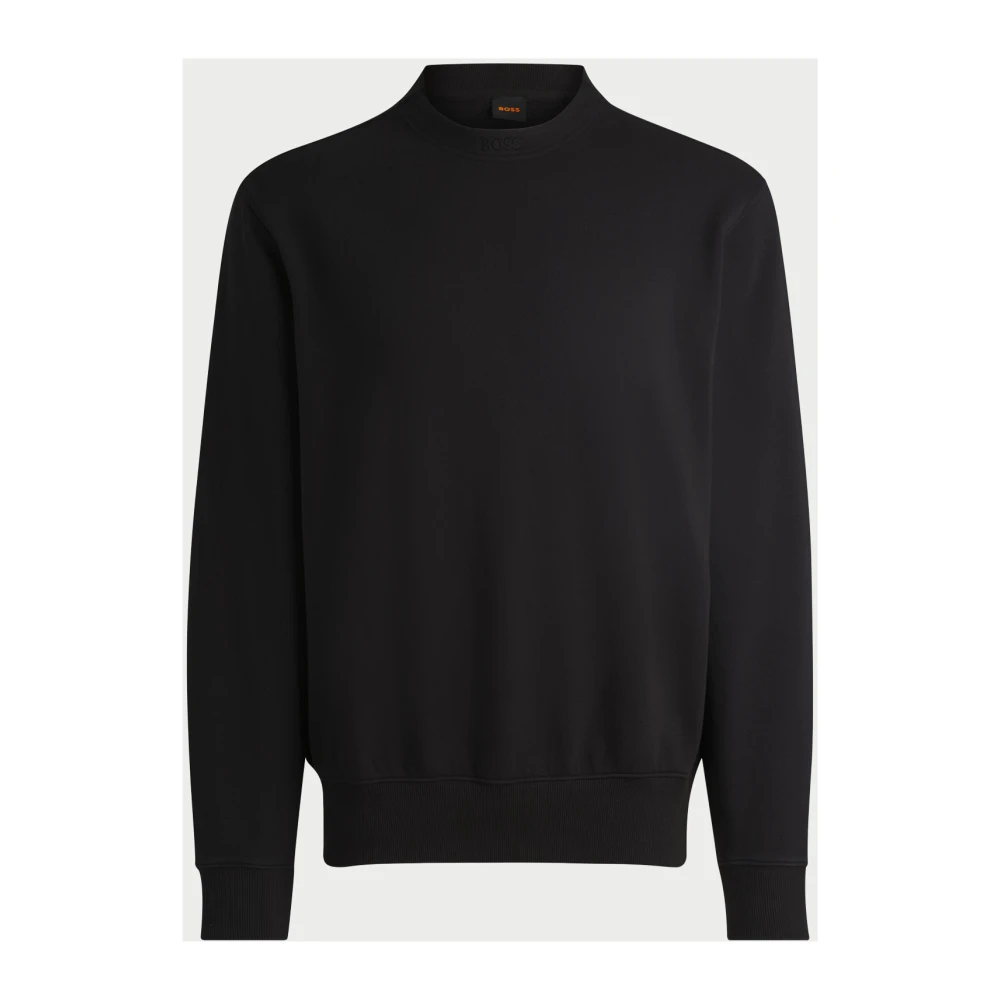 Hugo Boss Zwarte Katoenen Ronde Hals Geborduurde Trui Black Heren