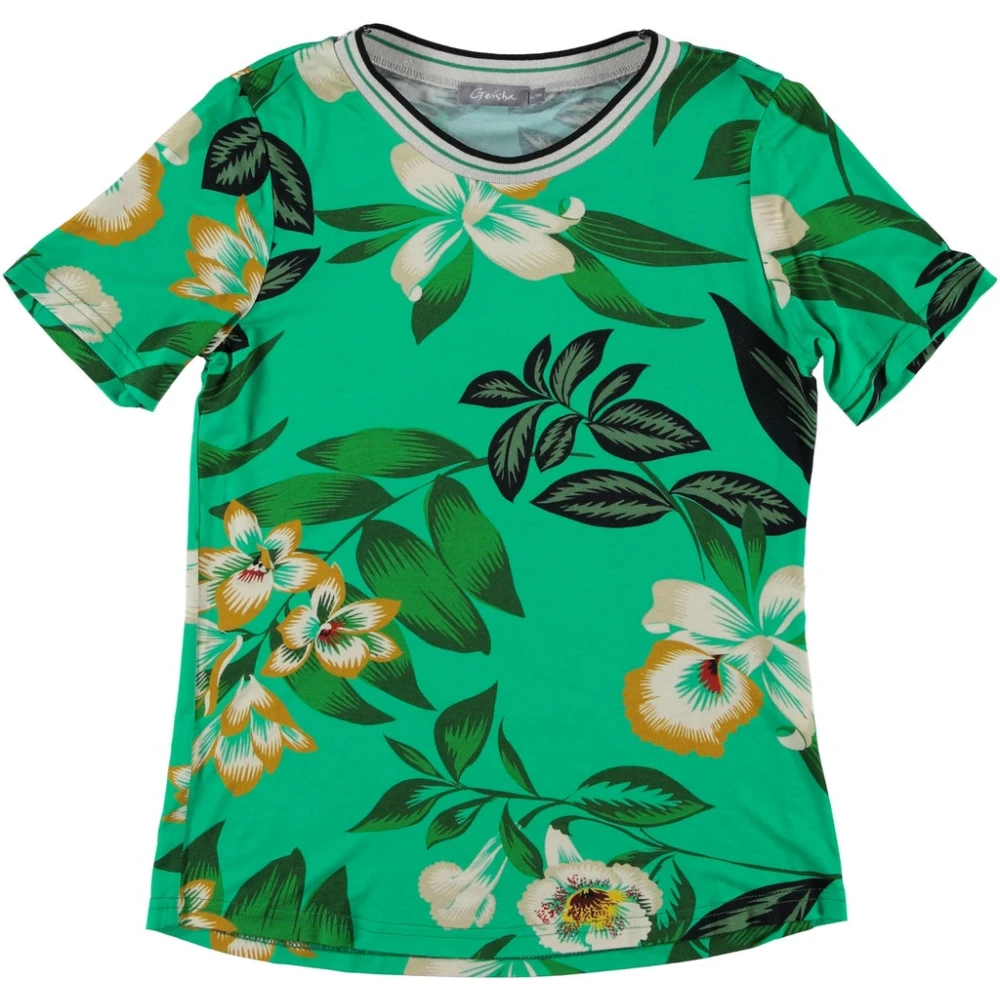 Geisha Groene T-shirt met bloemenprint Green Dames