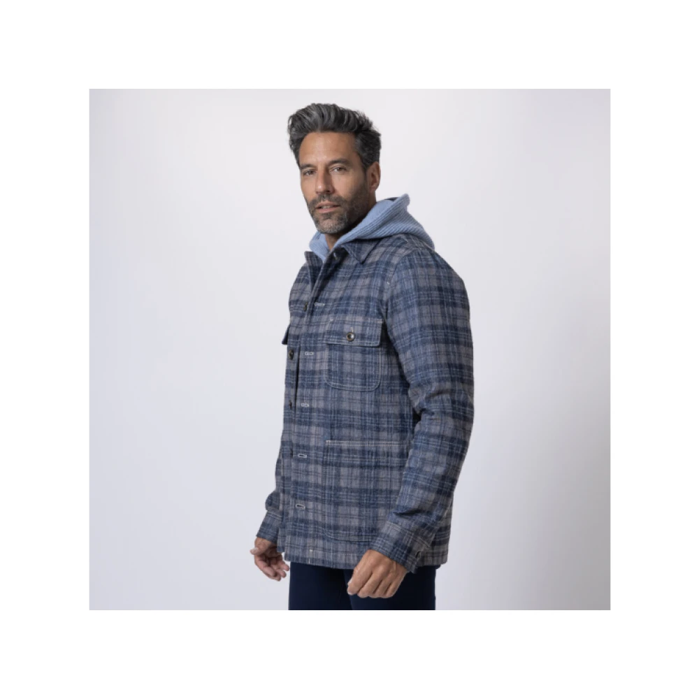 Jacob Cohën Blauw Geruite Overhemdjasje Blue Heren