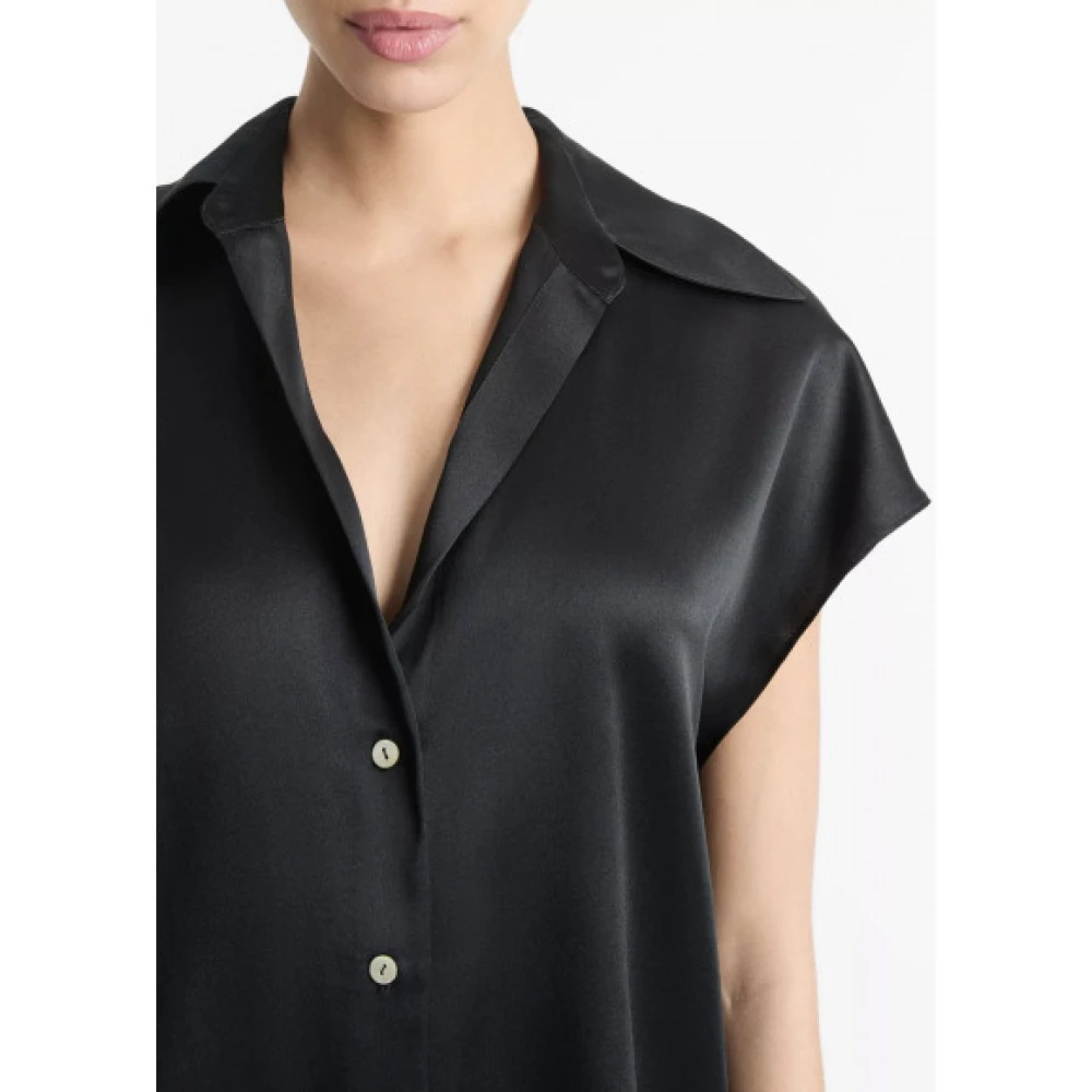 Vince Zijden Blouse met Kapmouwen en Gerimpelde Achterkant Black Dames