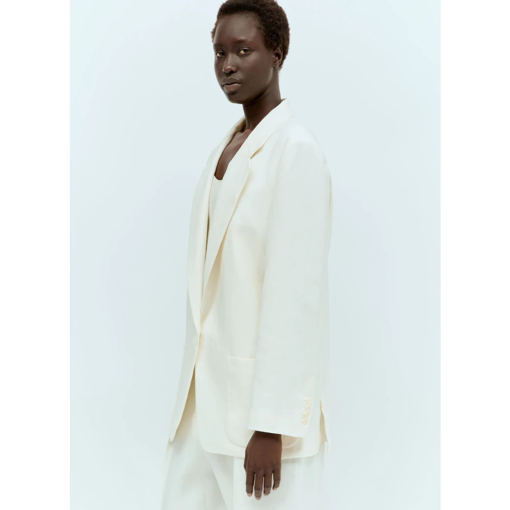 The Row Linnen Double-Breasted Blazer Beige Dames