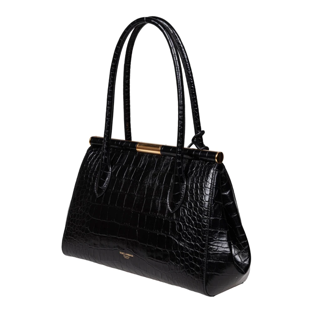 Dolce & Gabbana Zwarte Krokodil-Print Marlene Handtas Black Dames