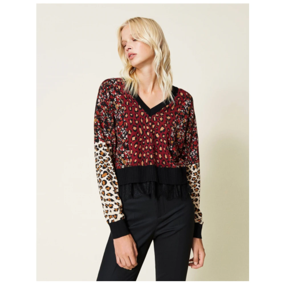 Twinset Leopard Bloemen Cardigan Set Multicolor Dames