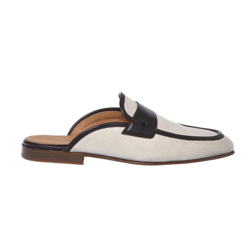 Baldinini Mannelijk Beige Schoenen Heren, 42 Eu, Leer, Gebroken Wit Canvas En Donkerbruine Leren Muil