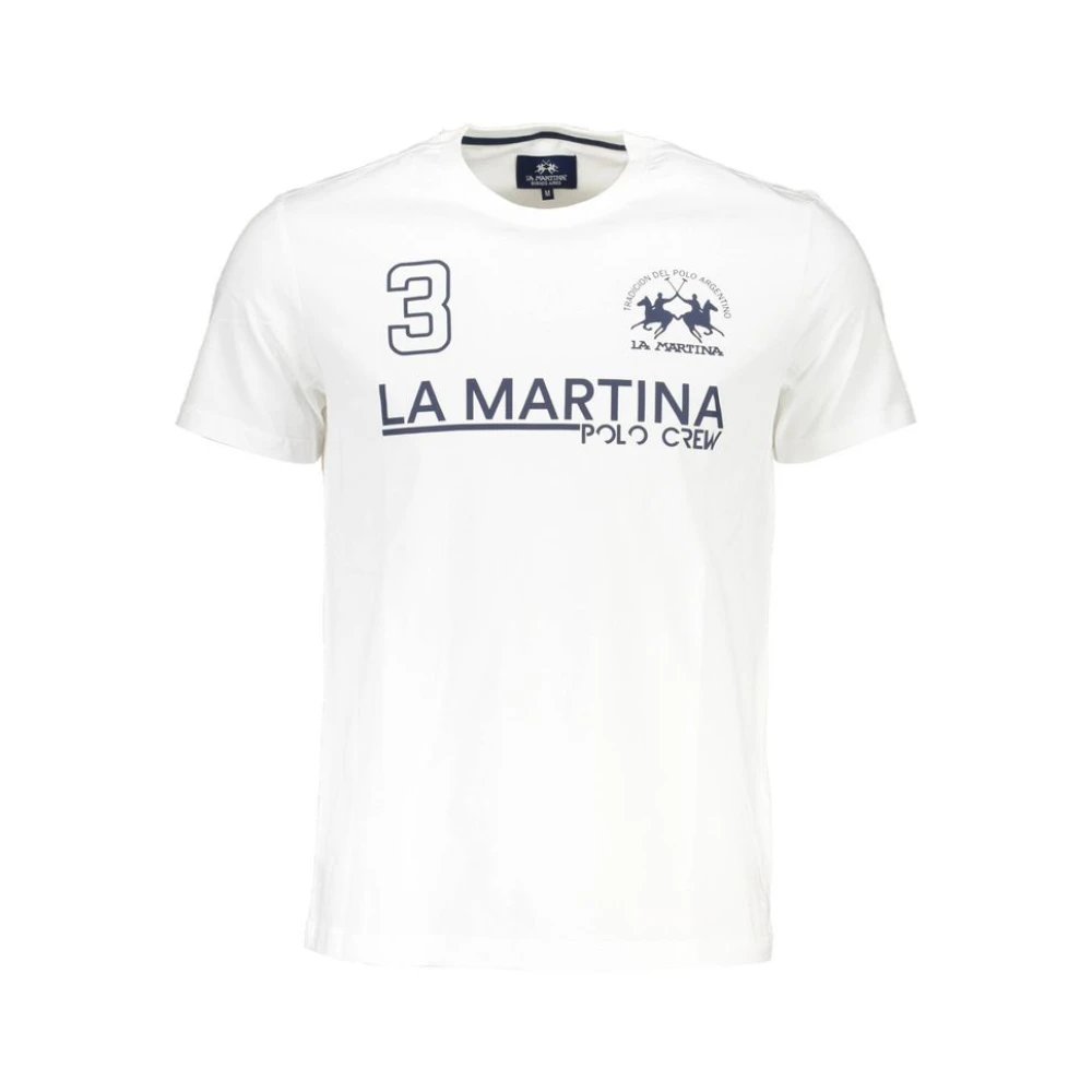 LA MARTINA Wit Katoenen T-Shirt Korte Mouwen Regular Fit Ronde Hals Print Logo White Heren