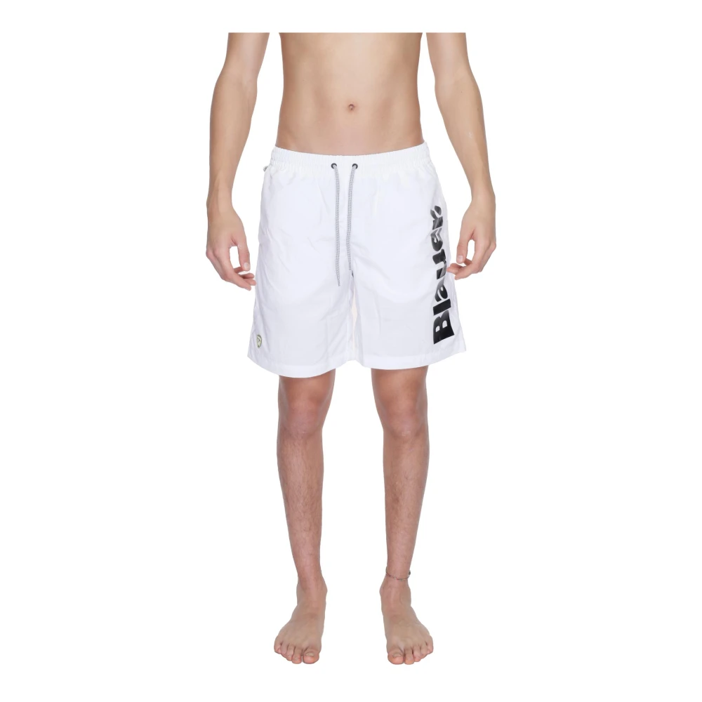 Blauer Men's White Beachwear, S, Printed Swim Shorts With Pockets