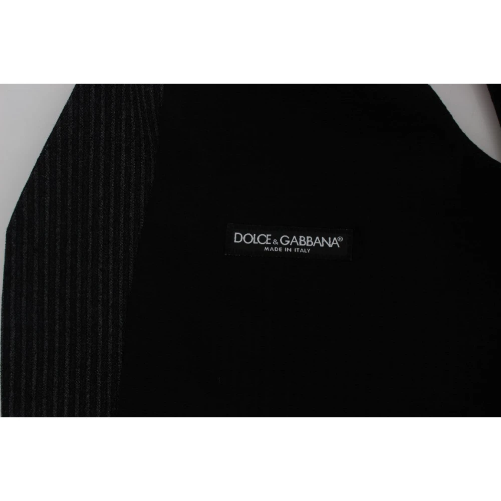 Dolce & Gabbana Elegante Grijze Gestreepte Wollen Vest Gray Heren