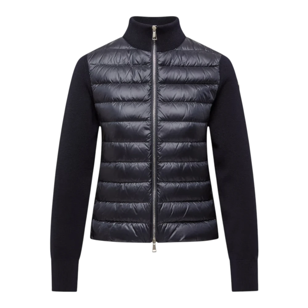 Moncler Women's Blue Padded Wool Zip-Up Cardigan