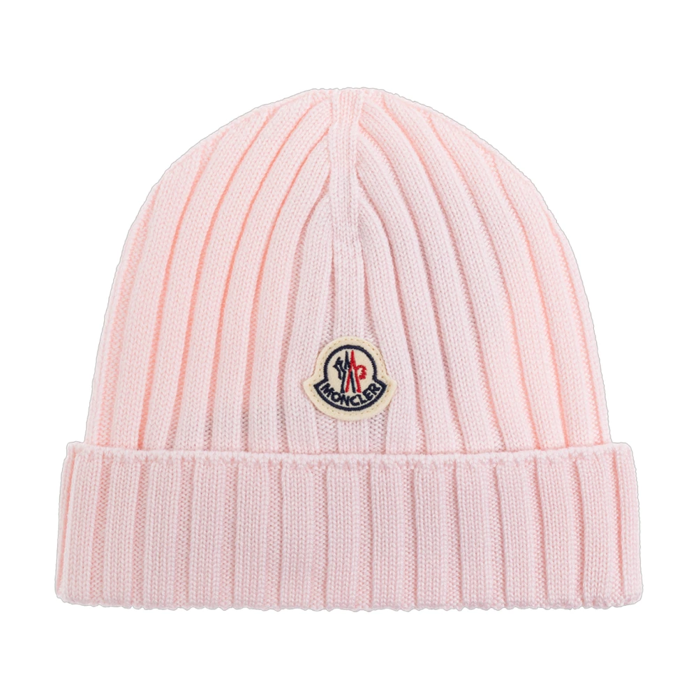 Moncler Unisex Pink Wool Beanie With Logo Patch