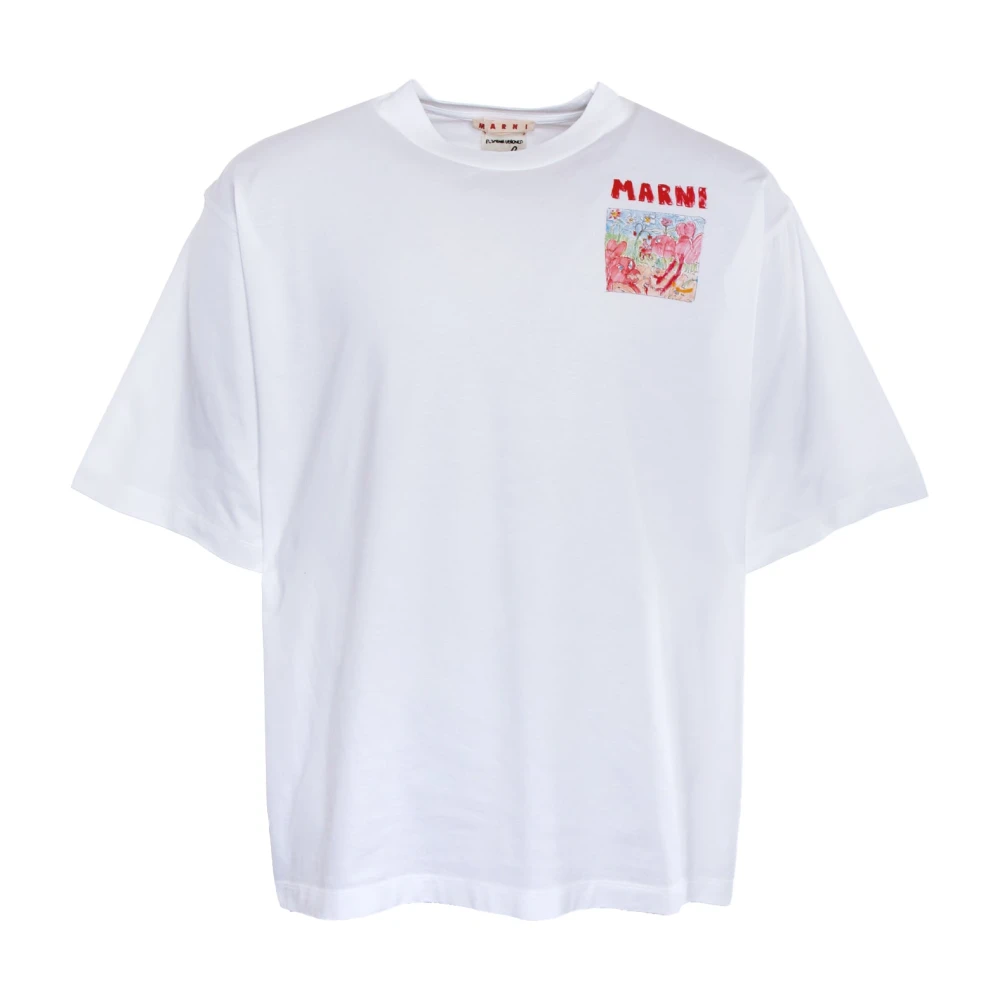 Marni Artistiek T-shirt met geribbelde halslijn White Heren