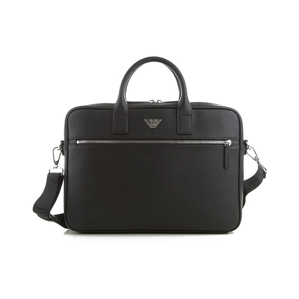 Emporio Armani Men's Black Briefcase With Zip Pocket
