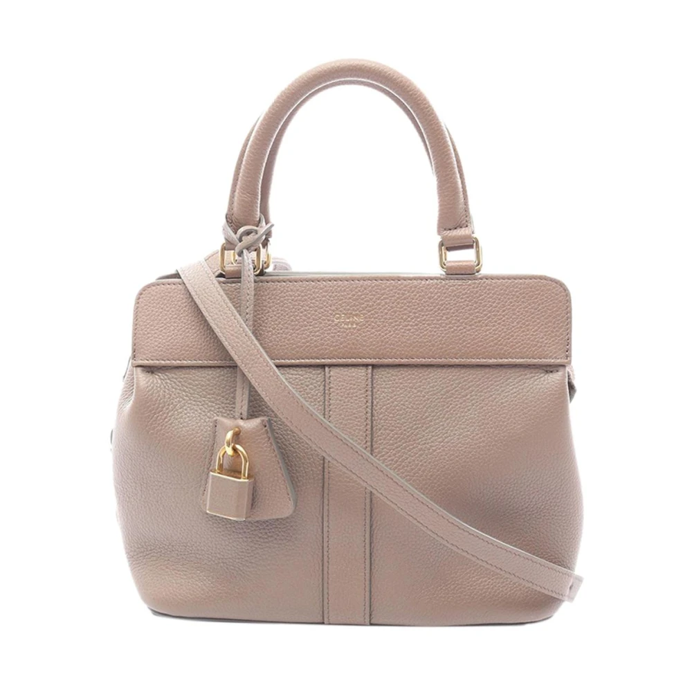 Celine Vintage Women's Brown Pre-Owned Vintage Leather Top Handle Bag With Padlock Detail