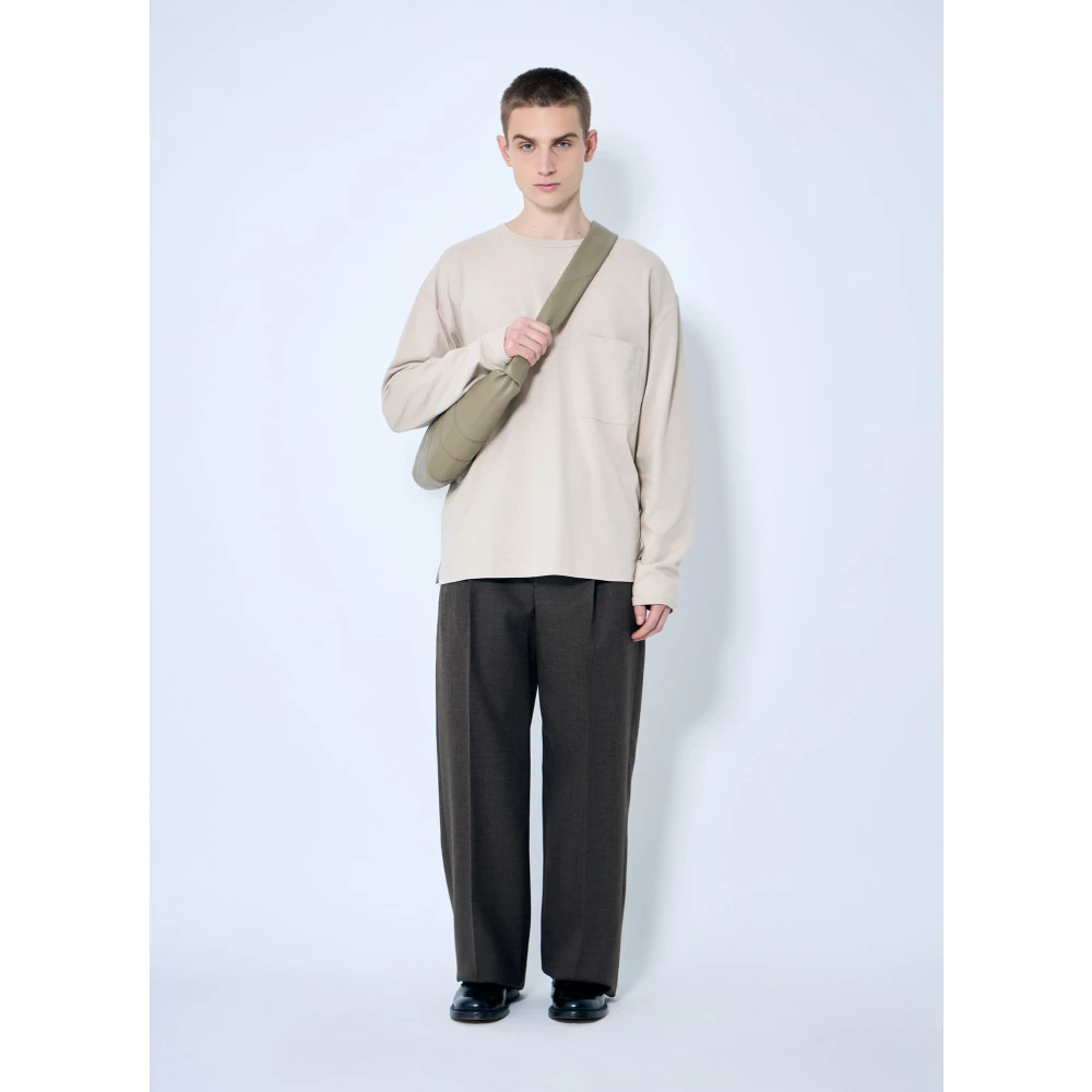 Lemaire Katoenen Ronde Hals Lange Mouw Zak T-shirt Beige Heren