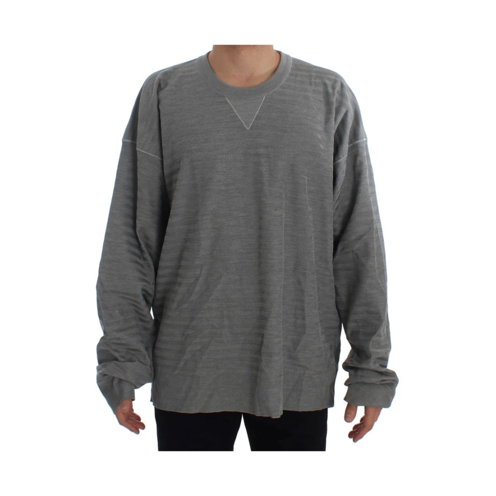 Dolce & Gabbana Men's Gray Sweatshirts, M, Silk Oversized Crewneck Pullover Jumper