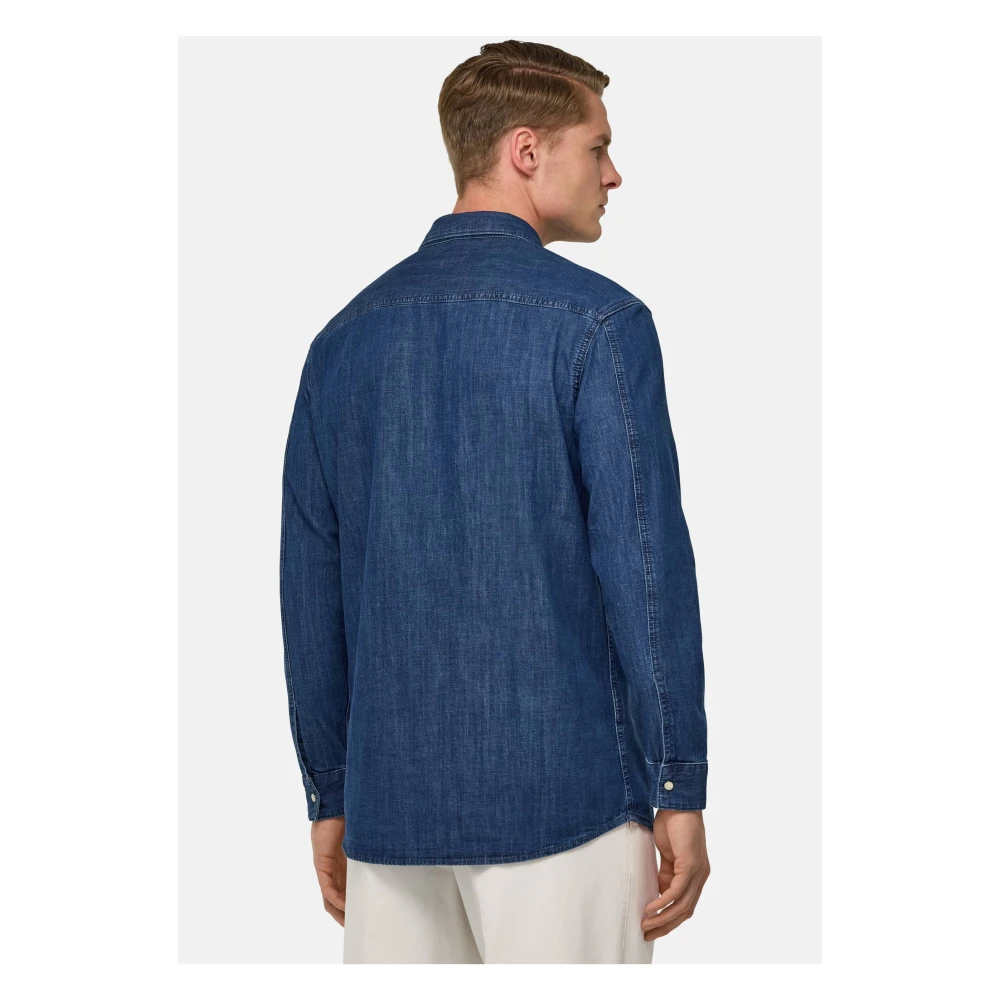 Boggi Milano Katoenen Denim Overshirt Blue Heren