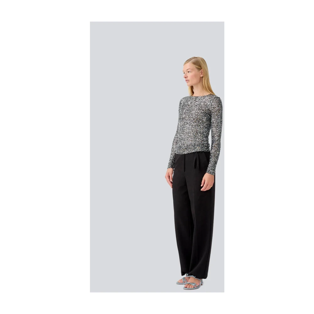 Modström Zilveren Pailletten Top met Lange Mouwen Gray Dames