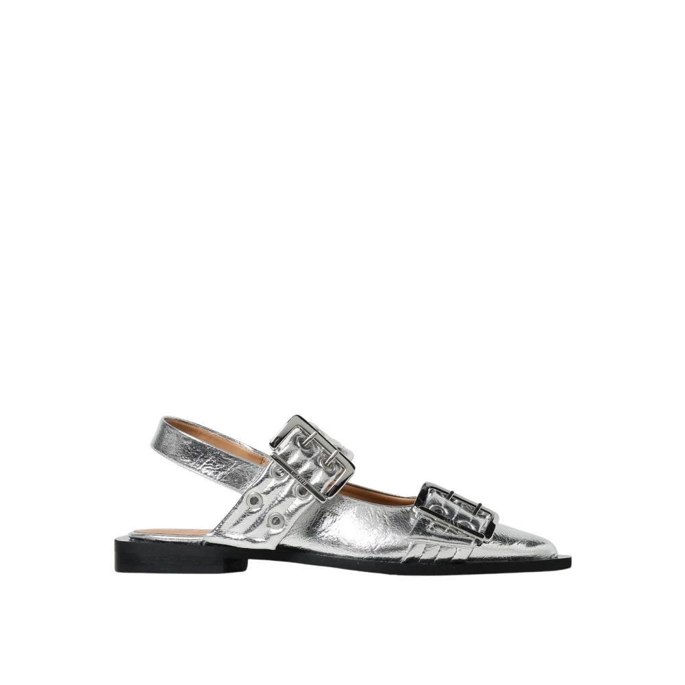 Ganni Women's Gray Buckle Slingback Ballerinas Flats - Ballerina Shoes - 4 Uk - Shoes