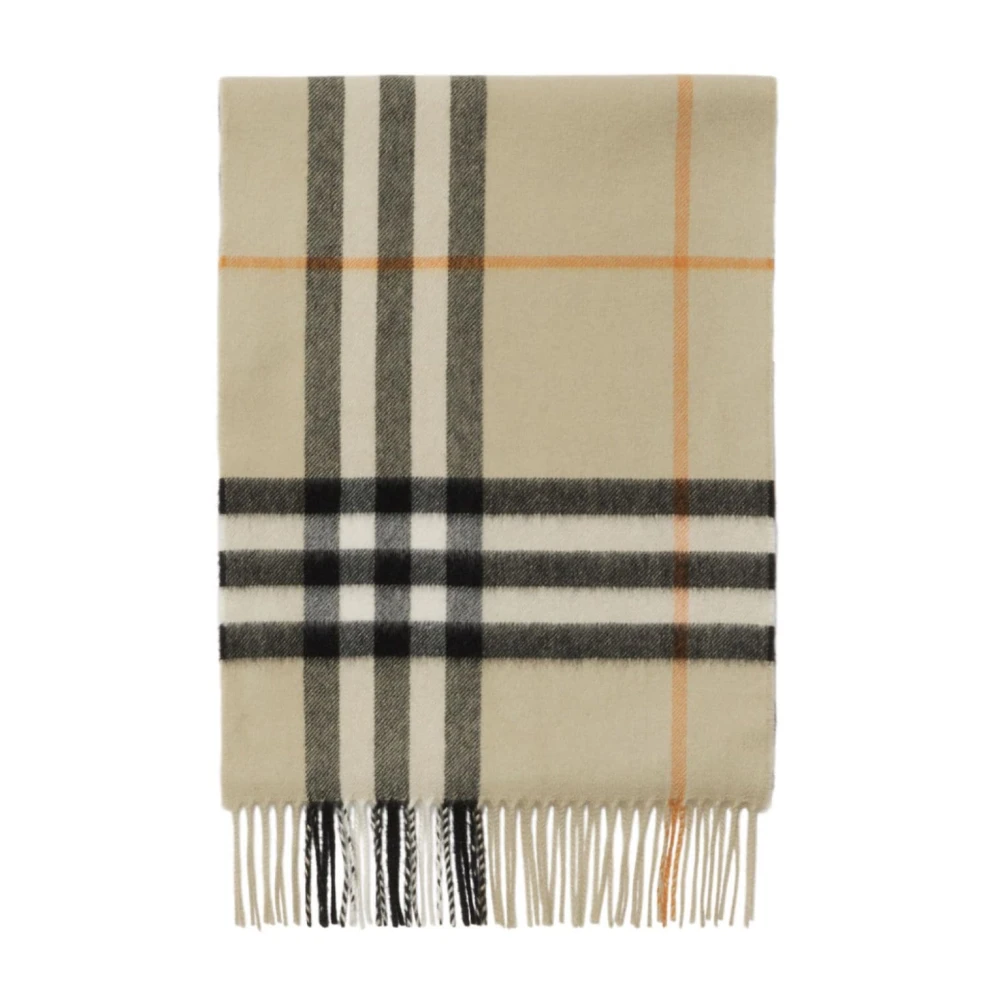 Burberry Geruit Kasjmier Fringed Sjaal Beige Heren