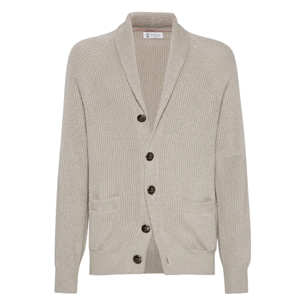 BRUNELLO CUCINELLI Gebreide Shawl Kraag Vest Beige Heren