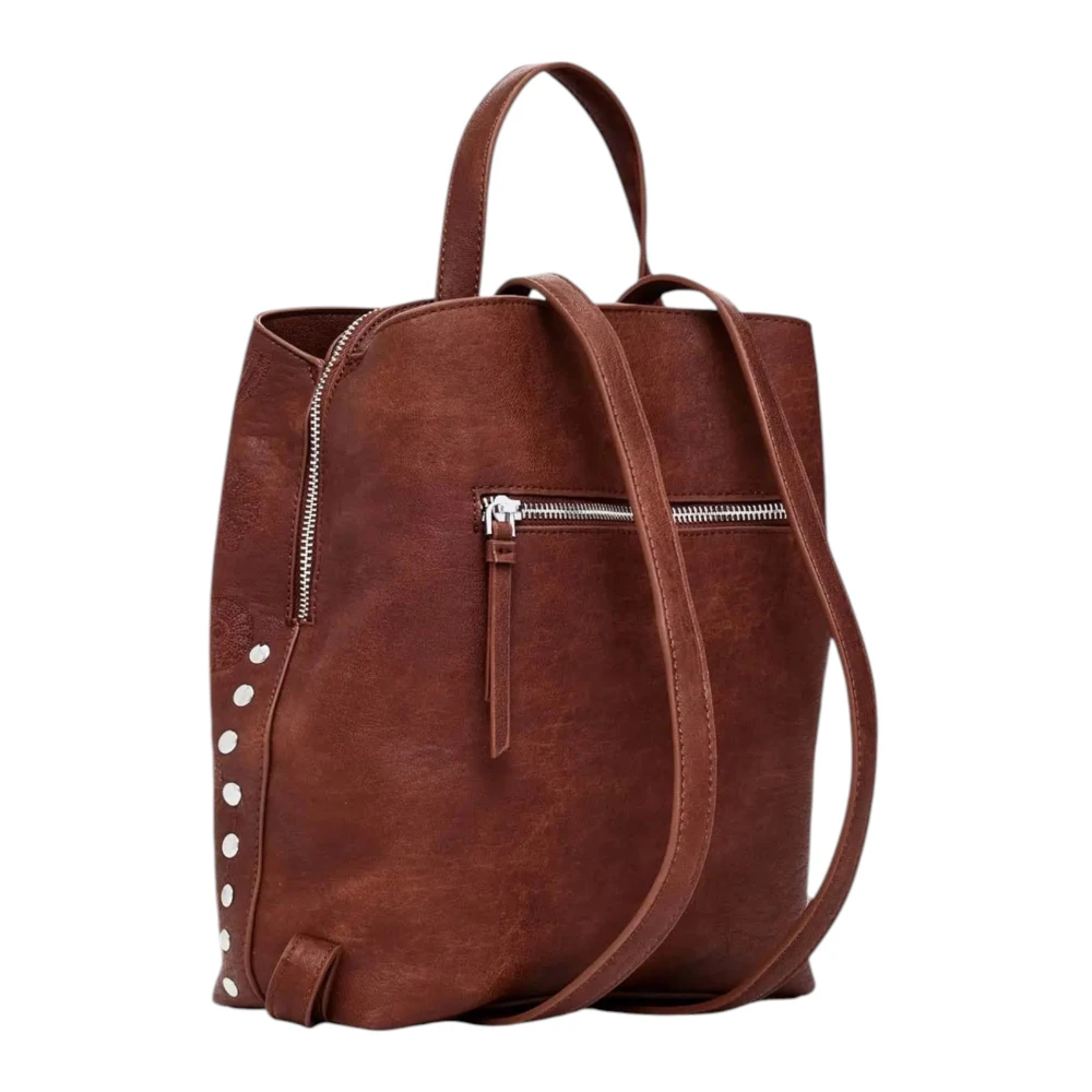 Desigual Geometrisch Patroon Rugzak met Meerdere Zakken Brown Dames