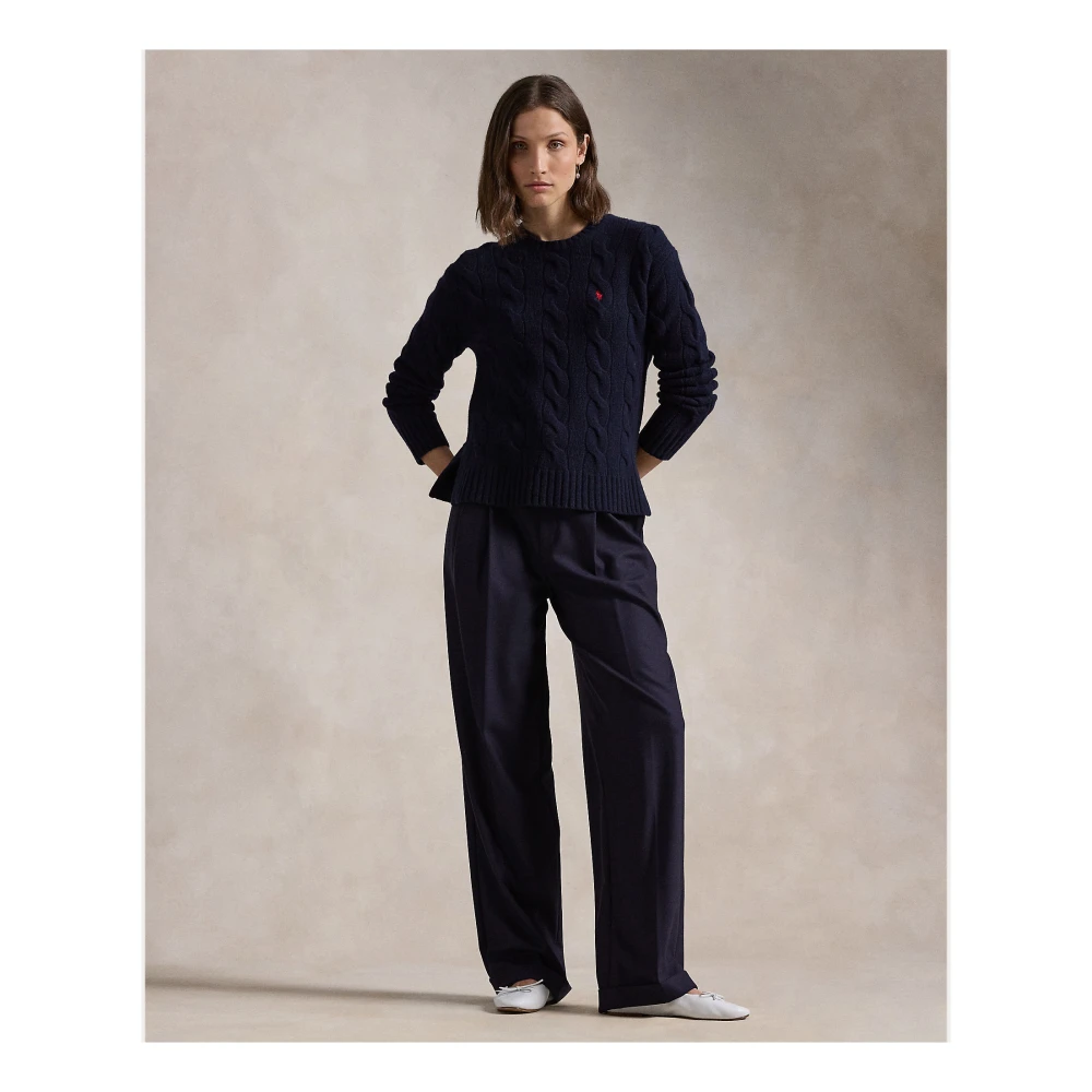 Polo Ralph Lauren Navy Blue Klassieke Kabel Gebreide Trui Blue Dames