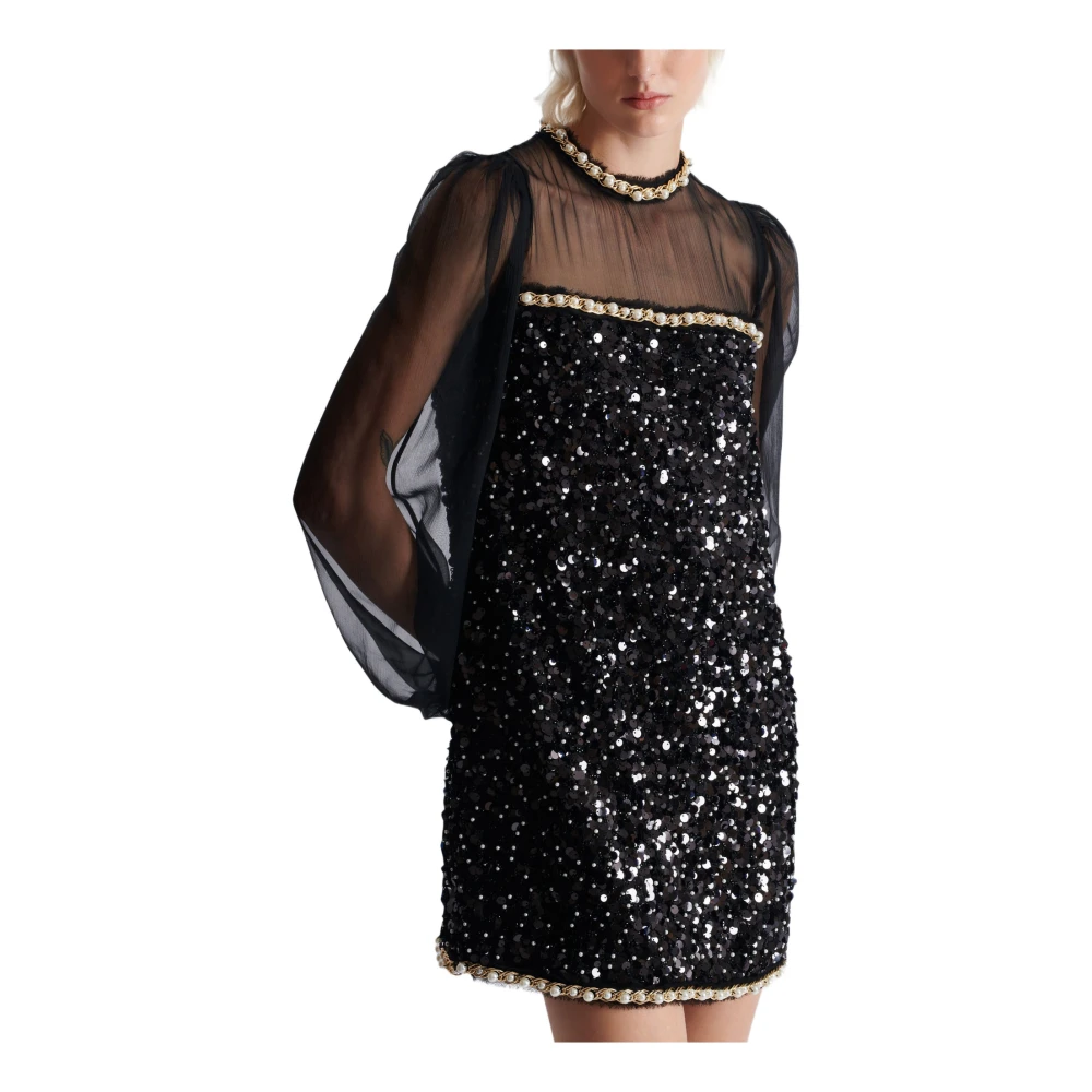 Balmain Chiffon- en kraal paillettenjurk Black Dames