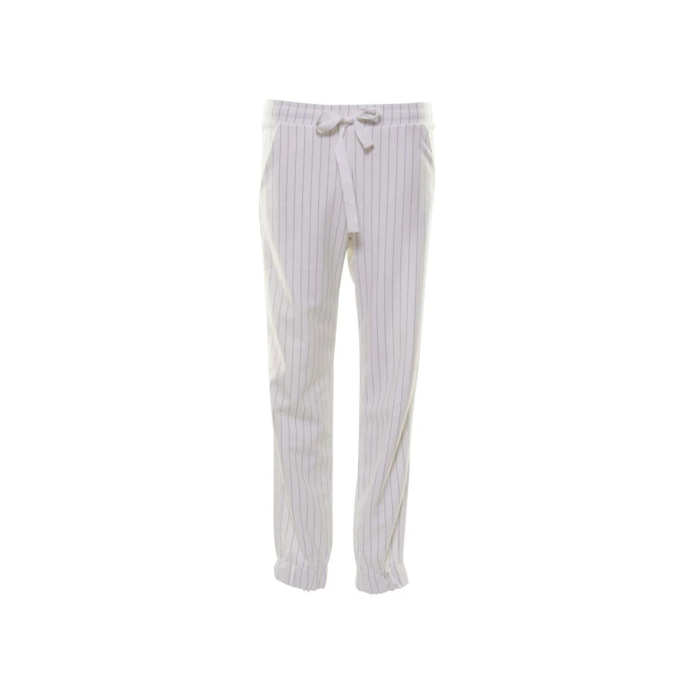 Deha Gestreepte Jacquard Broek met Elastische Taille Beige Dames