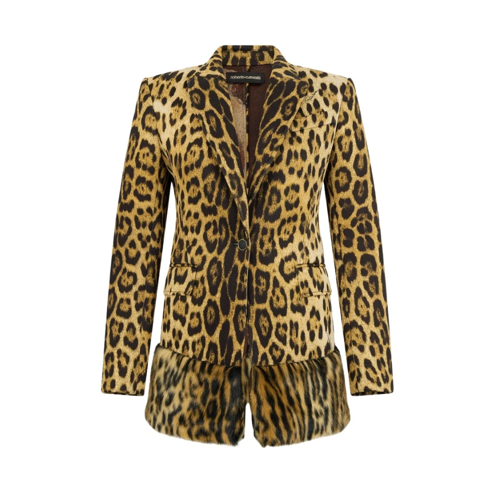 Roberto Cavalli Brown Single-Breasted Blazer With Jaguar Skin Print - Female - Blazers - S - Jackets