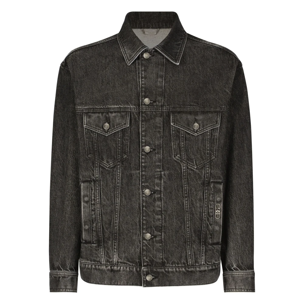 Dolce & Gabbana Zwarte Denim Logo Jas Italië Black Heren