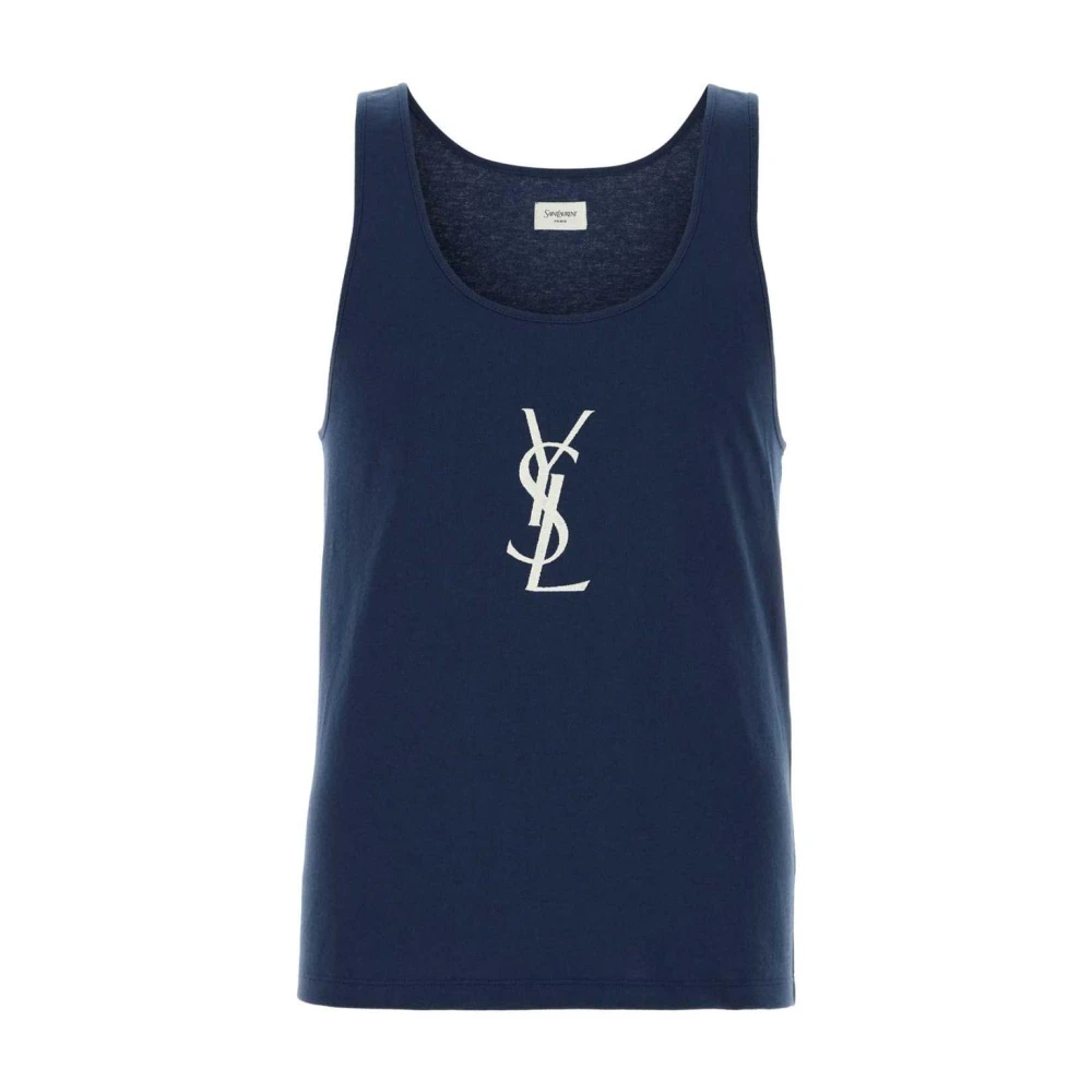 Saint Laurent Men's Blue Sleeveless Tops, Xl, Cassandre Tank Top