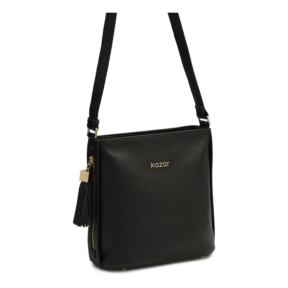 Kazar Zwarte leren messengertas met clutch Black Dames