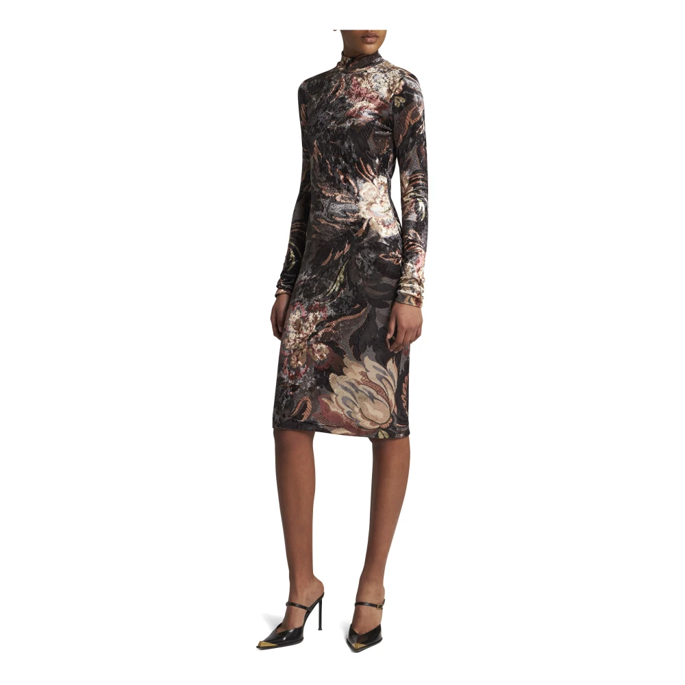 ETRO Zwarte Bloemen Sheath Jurk Multicolor Dames