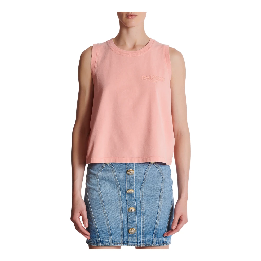 Balmain Tanktop met Vintage Borduursel Pink Dames